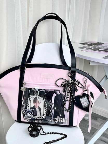 Black&Pink Fan-shaped Ita Shoulder Bag