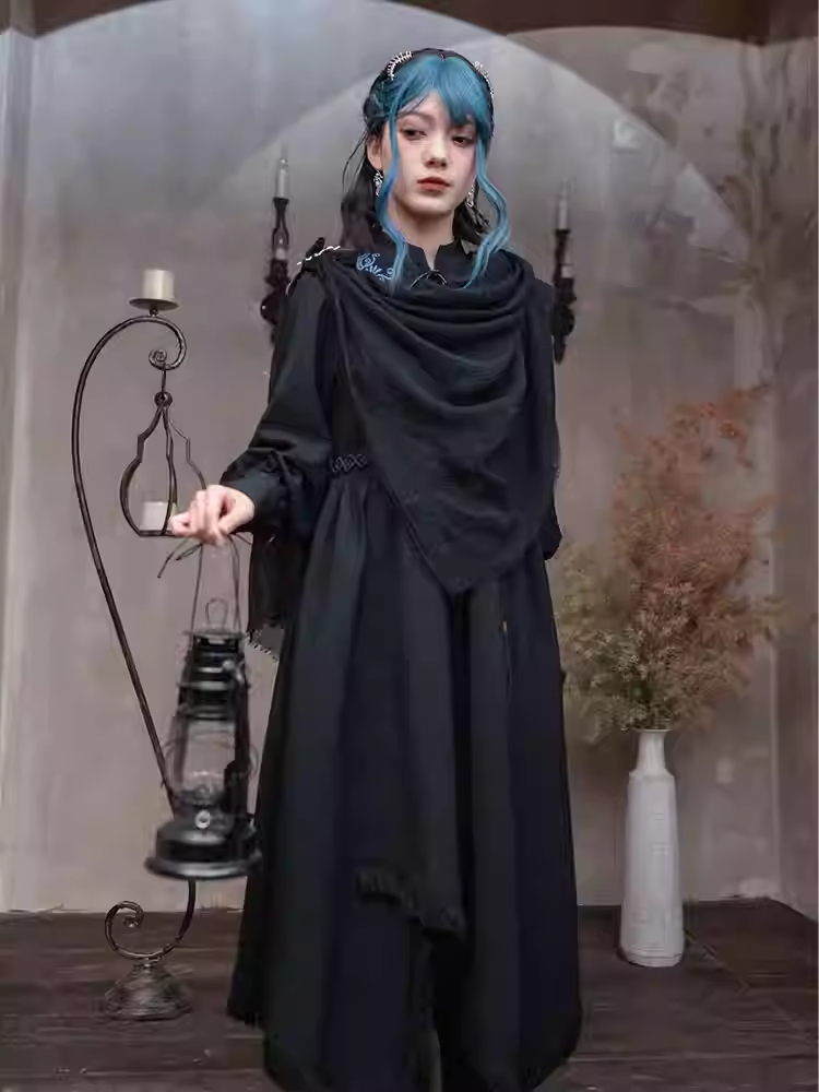 Black Wasteland Punk Raw Hem Vintage Scarf