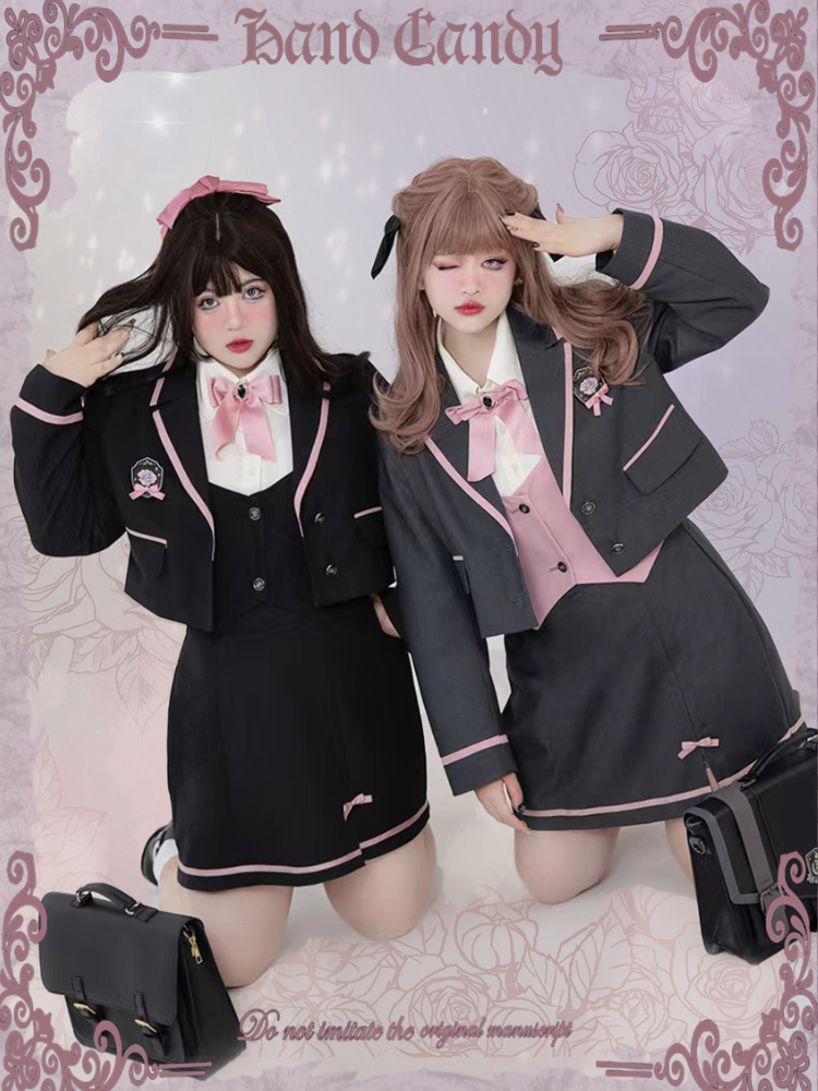 Plus Size - Rose Knight Apricot Shirt+Black Waistcoat+Black Blazer+Black Skirt Set