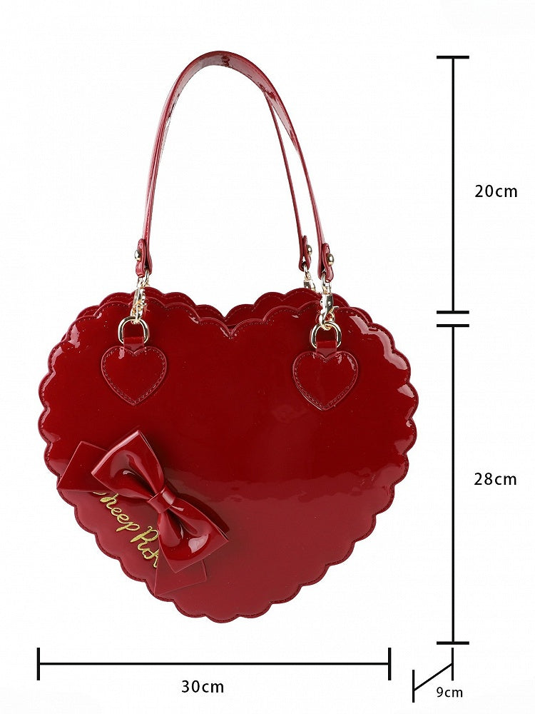 Multi-Way Polished Red Heart Bag for Lolita - Cookie Design with Bow Accent and Secure Zipper