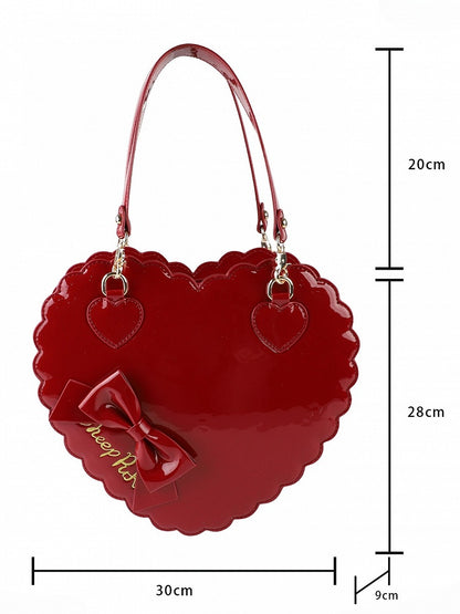 Multi-Way Polished Red Heart Bag for Lolita - Cookie Design with Bow Accent and Secure Zipper
