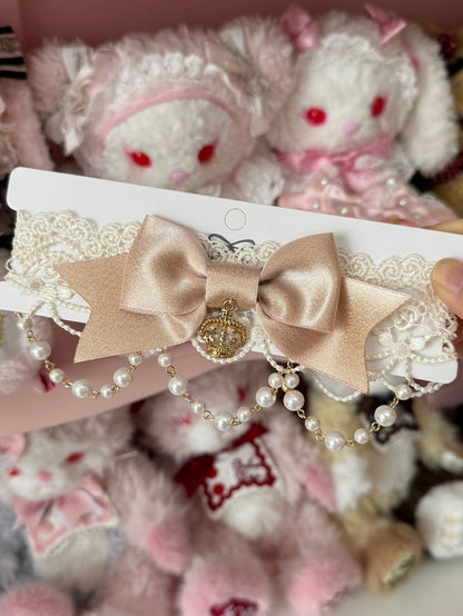 4 Color Options Beaded And Crown Pendant Bowknot Lace Choker