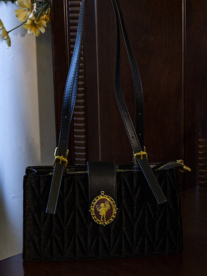 Black Little Angel Vintage Velvet Shoulder Bag