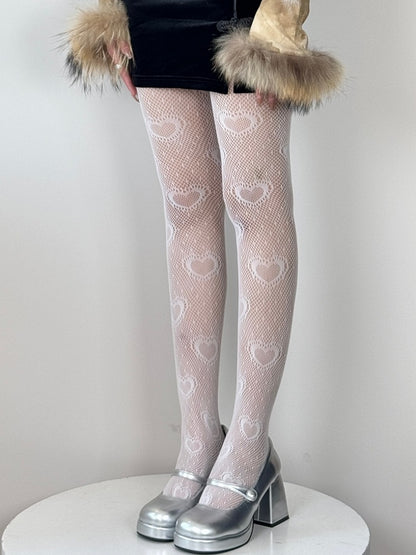 Black/White Y2K Polka-dot Pattern Heart Details Tights