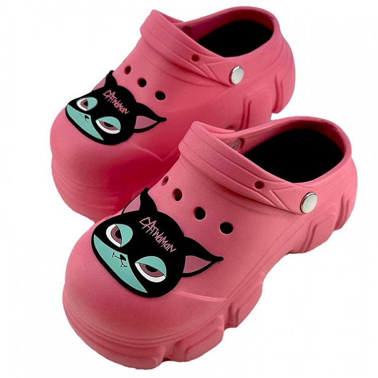 Black Cat Rose Pink Gothic Crocs Hollow Out Vented Clogs