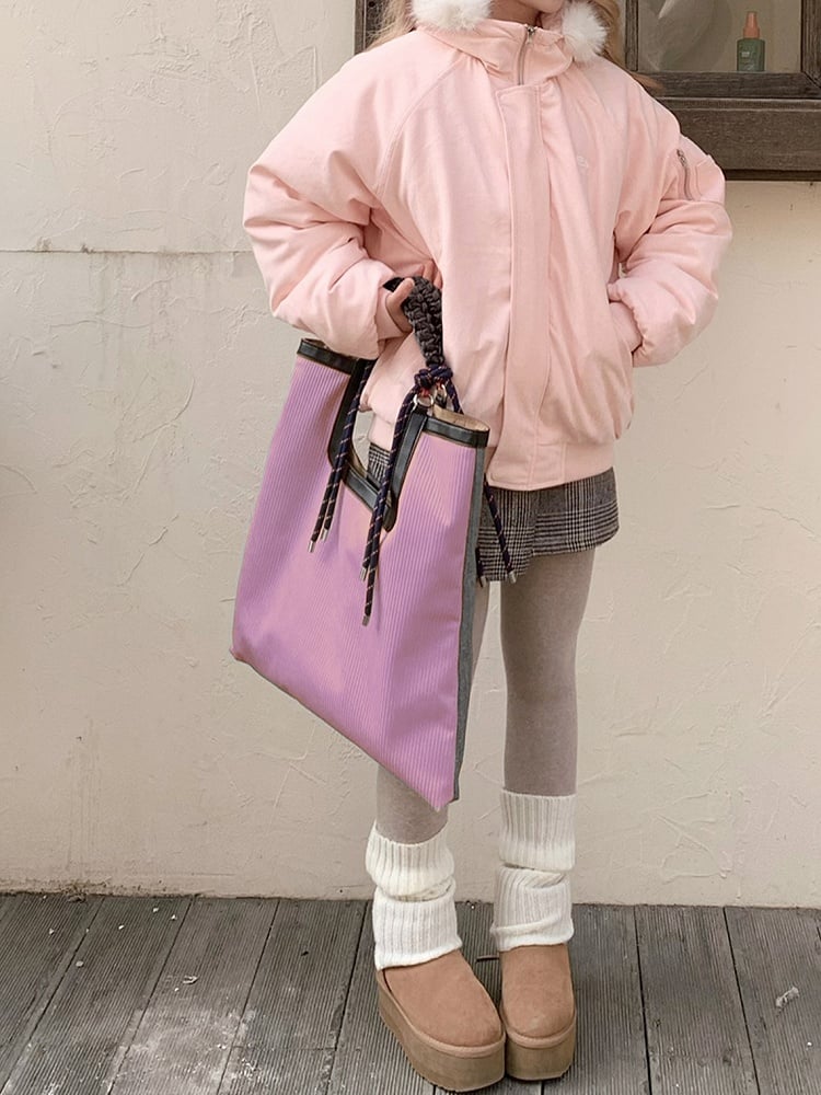 Large Capacity Dreamy Pink Woven Strap Corduroy Tote Bag