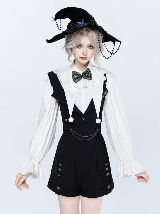 Ouji Fashion Silver Buttons Black Lapel Collar Waistcoat Halloween Clown Outfit