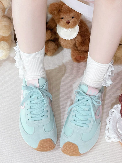 Green Bowknot Design Front Lace-up Ties Sneakers