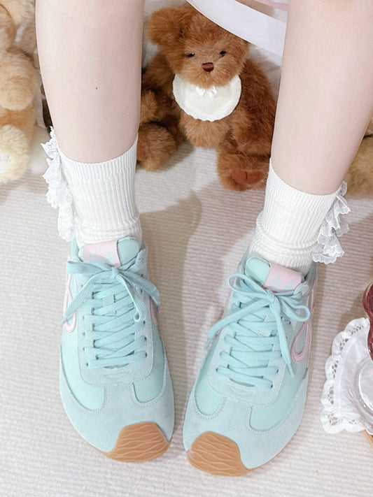 Green Bowknot Design Front Lace-up Ties Sneakers