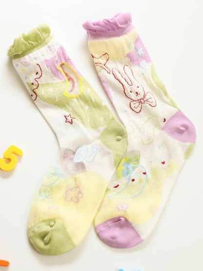 4 Options Sweet Lolita Colorful Ruffled Cuff Calf Socks