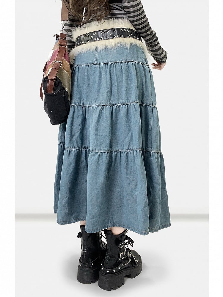 Blue Daily Kawaii Denim Skirt