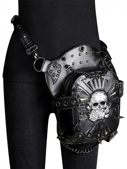 Gothic Punk Studs Skull Black Waist Bag PU Crossbody Bag