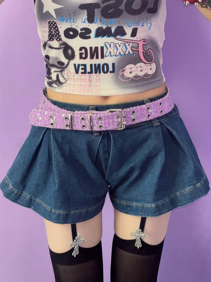 Punk Glitter Stud Waist Belt with Twin Buckles – 7 Colors