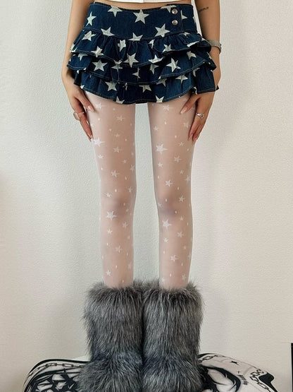 Black/White/Nude Y2K Star Print Tights