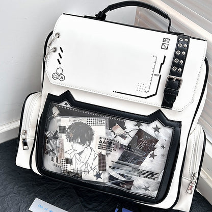 White Cute Kitty Ear Design PU Ita Backpack with Card Holder Charm