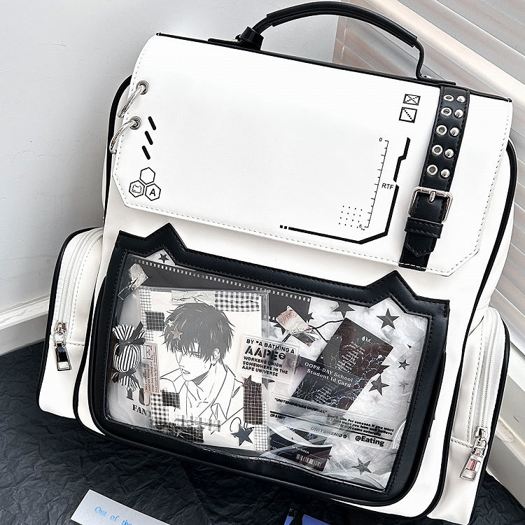 White Cute Kitty Ear Design PU Ita Backpack with Card Holder Charm