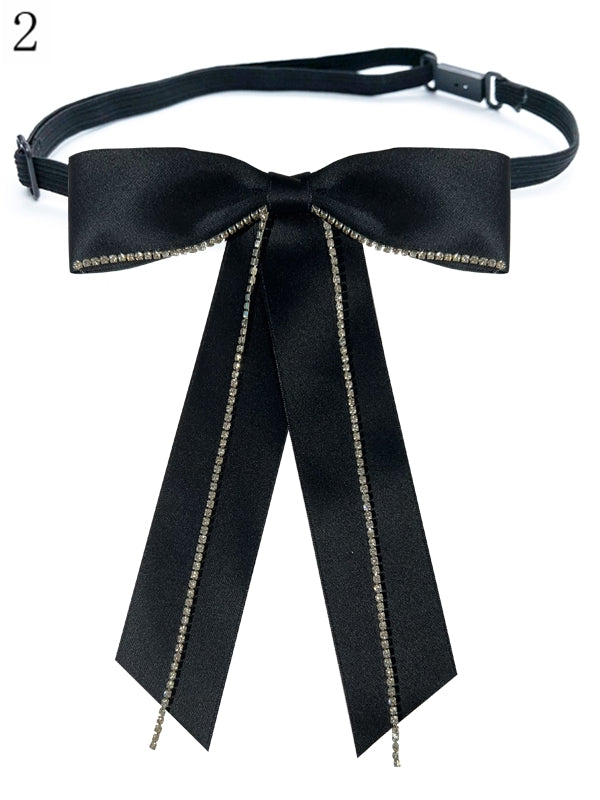 2 Options Black Preppy Style Rhinestone Decorated Bow Tie