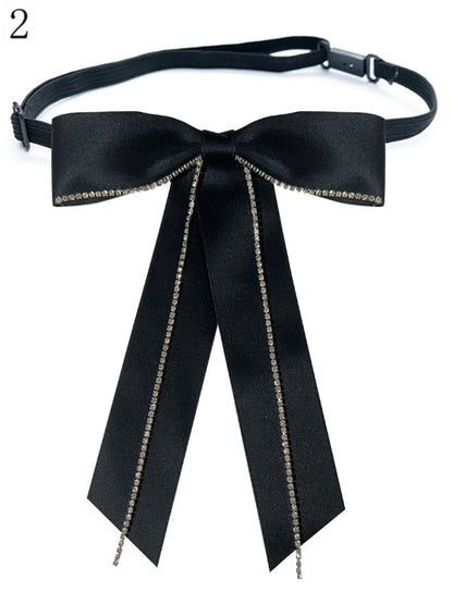 2 Options Black Preppy Style Rhinestone Decorated Bow Tie
