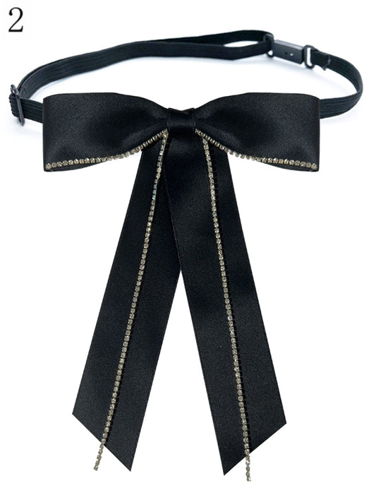 2 Options Black Preppy Style Rhinestone Decorated Bow Tie