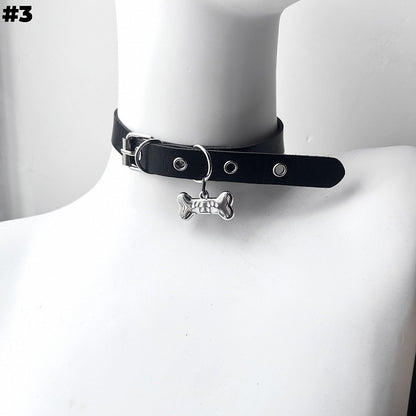 Black Bone/Bell/Cat Paw Pendant Buckle Choker