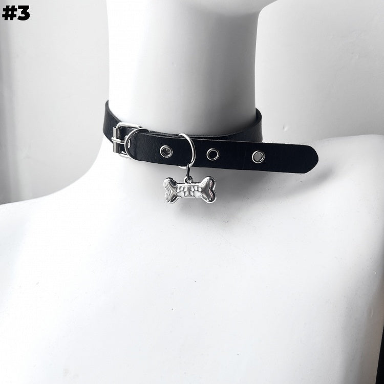 Black Bone/Bell/Cat Paw Pendant Buckle Choker