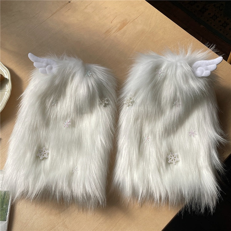 3 Color Options Wing Decoration Faux Fur Leg Warmers