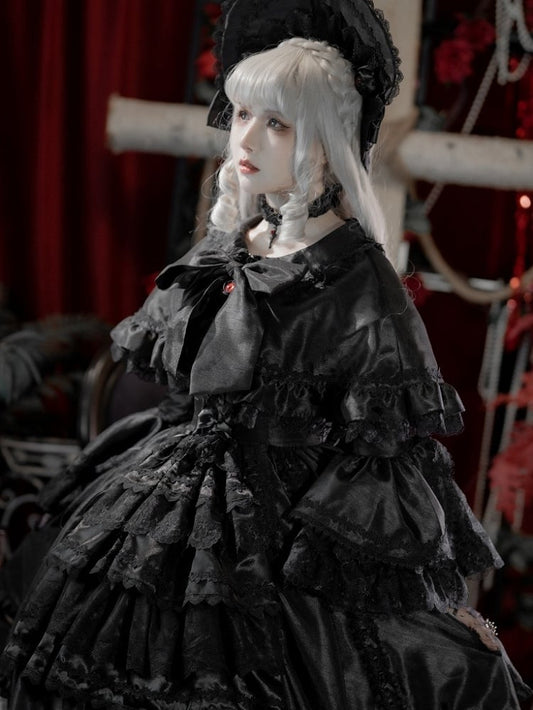 Black Self-tie Big Bow Neckline Gothic Lolita Cape