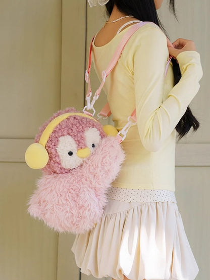 Pink Cute Penguin Plush Backpack/Crossbody Bag Middle/Large Size