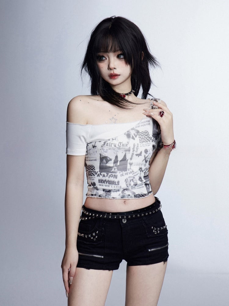 Black Low Waist Studded Glamorous Shorts with Zippers Detail