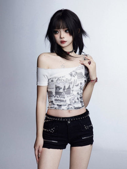 Black Low Waist Studded Glamorous Shorts with Zippers Detail