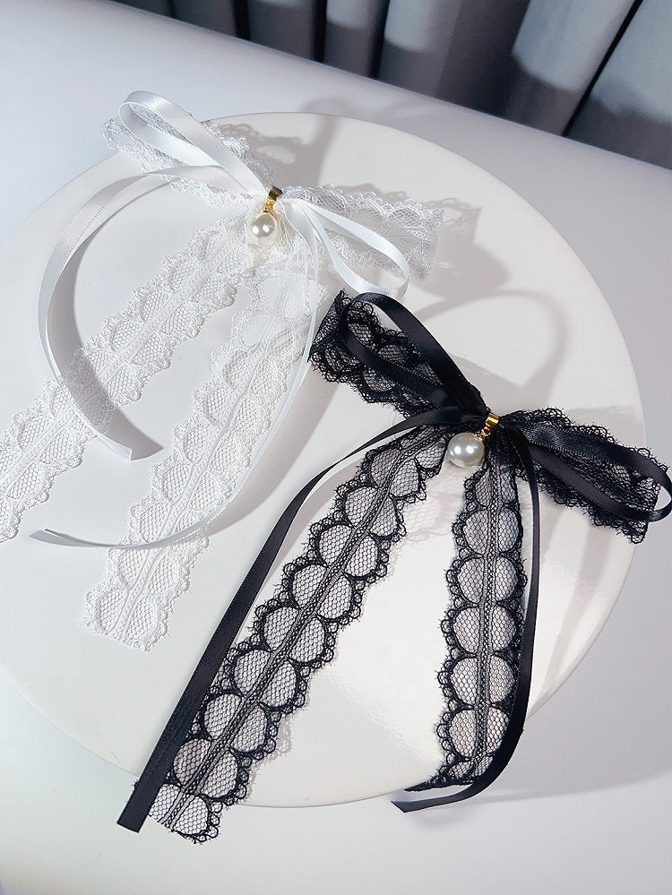 Black/White Beaded Decorated Bow Tie