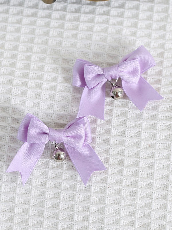 14 Colors A Pair of Cute Bowknot Hairclips with Bell Charm