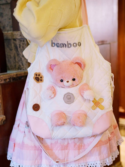 White&Pink Cut-out Design Crossbody Bag With 3 Options Detachable Plushie