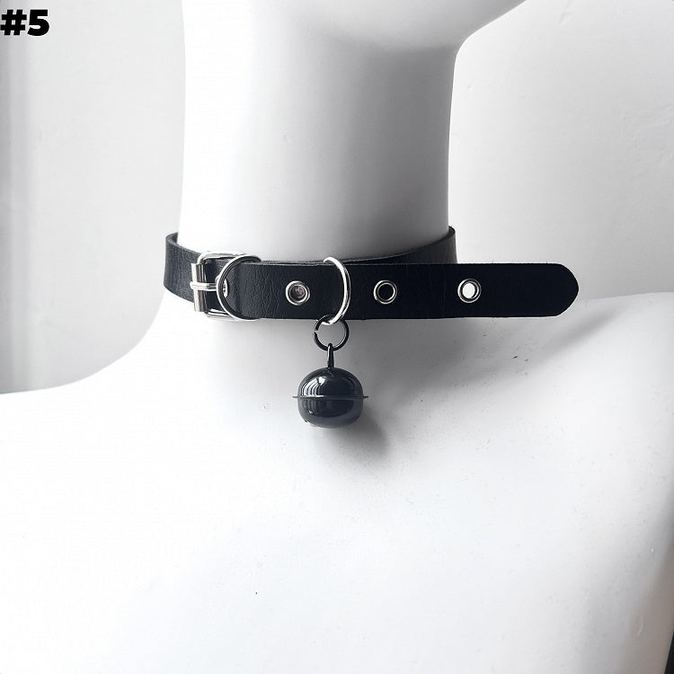 Black Bone/Bell/Cat Paw Pendant Buckle Choker