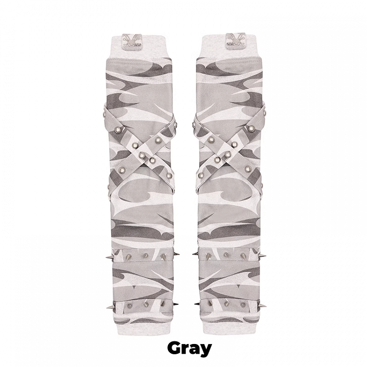 Black/Gray/Pink Criss-cross Straps Studded Gloves