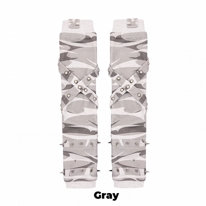 Black/Gray/Pink Criss-cross Straps Studded Gloves