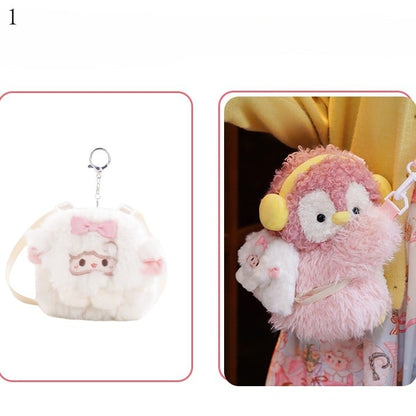 Pink Cute Penguin Plush Backpack/Crossbody Bag + 2 Options Keychain Middle/Large Size