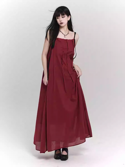Red/Black Ankle Length Loose Slip Dress