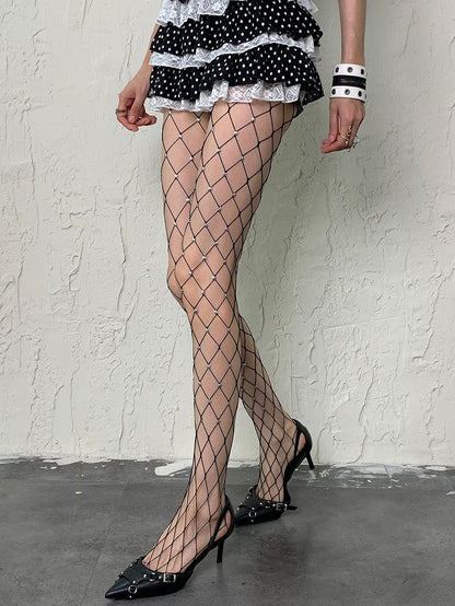 White/Black/Nude Y2K Stars Fishnet Tights
