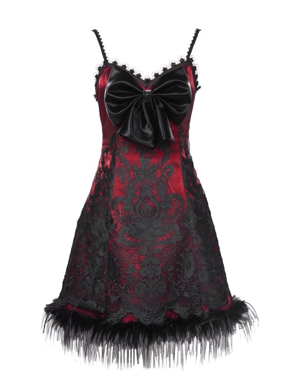 2025 New Year Red New Dress PU Big Bow Bodice Goth Vampire Spaghetti Straps Dress