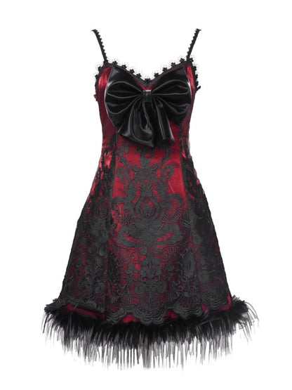 2025 New Year Red New Dress PU Big Bow Bodice Goth Vampire Spaghetti Straps Dress