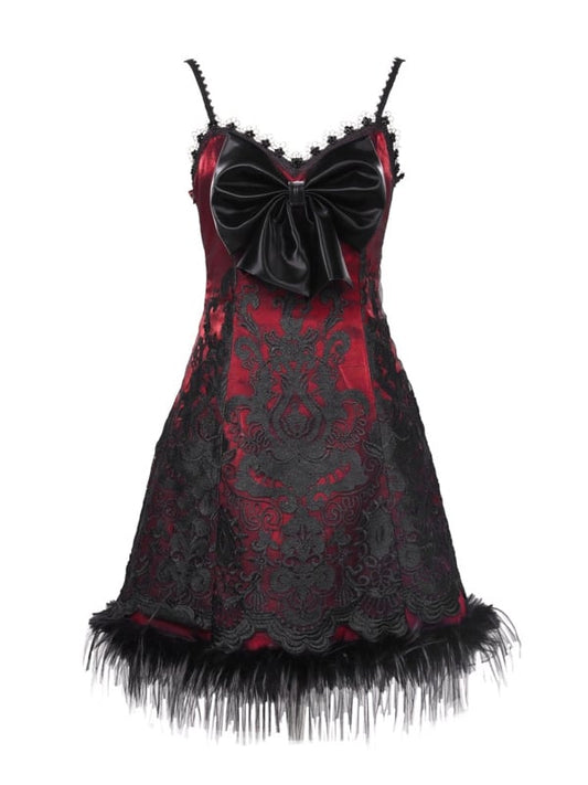 2025 New Year Red New Dress PU Big Bow Bodice Goth Vampire Spaghetti Straps Dress