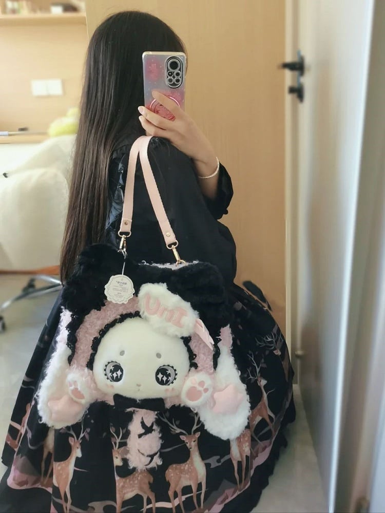 Black and Pink Sweet Lolita Lop Ear Bunny Plush Bag