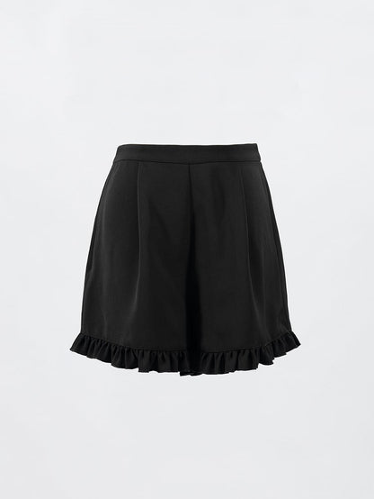 Jirai Kei Three Pieces Set Short Puff Sleeves Top Black Shorts and Grey Floral Print Cape