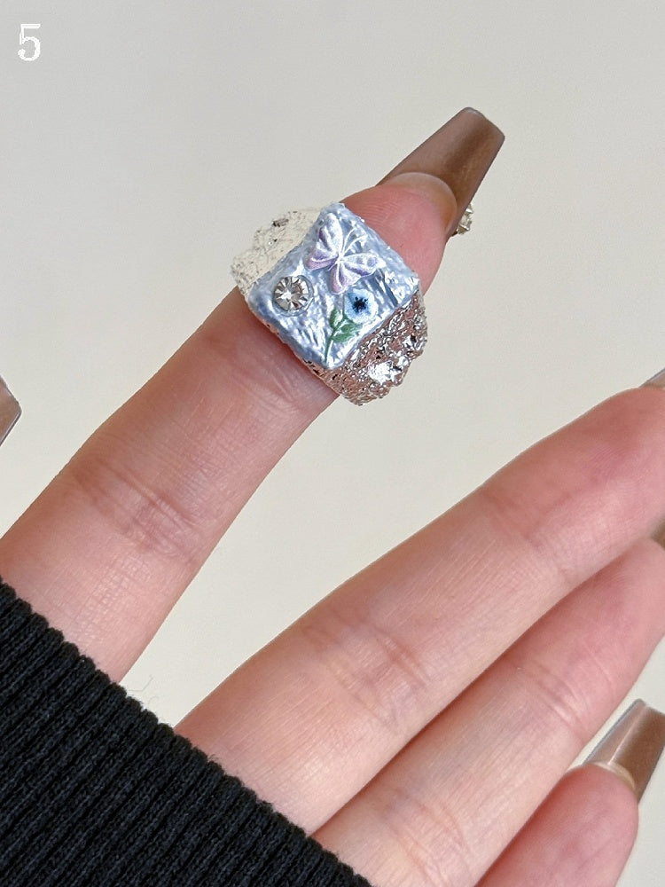 8 Options Blue Y2K Bittersweet Butterfly And Floral Design Ring