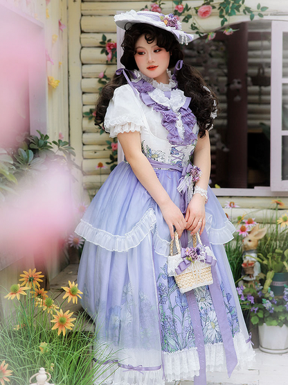 Plus Sizes Available Floral Print Under Bust Elegant Classic Lolita Jumper Skirt