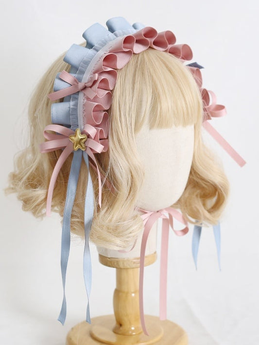 Cute Lolita Blue And Pink Bowknot Hairband With Star Decoration