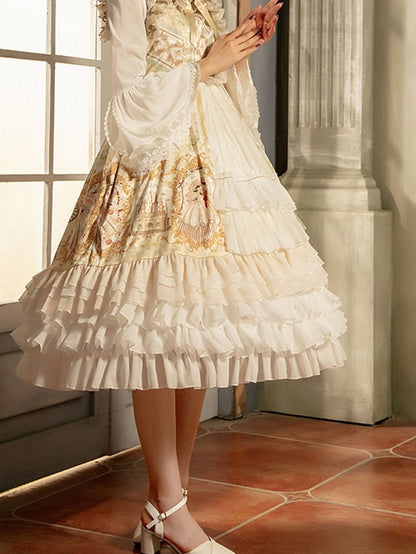 75cm White/Beige Tiered Hemline Birdcage Chiffon Fish-bone Petticoat