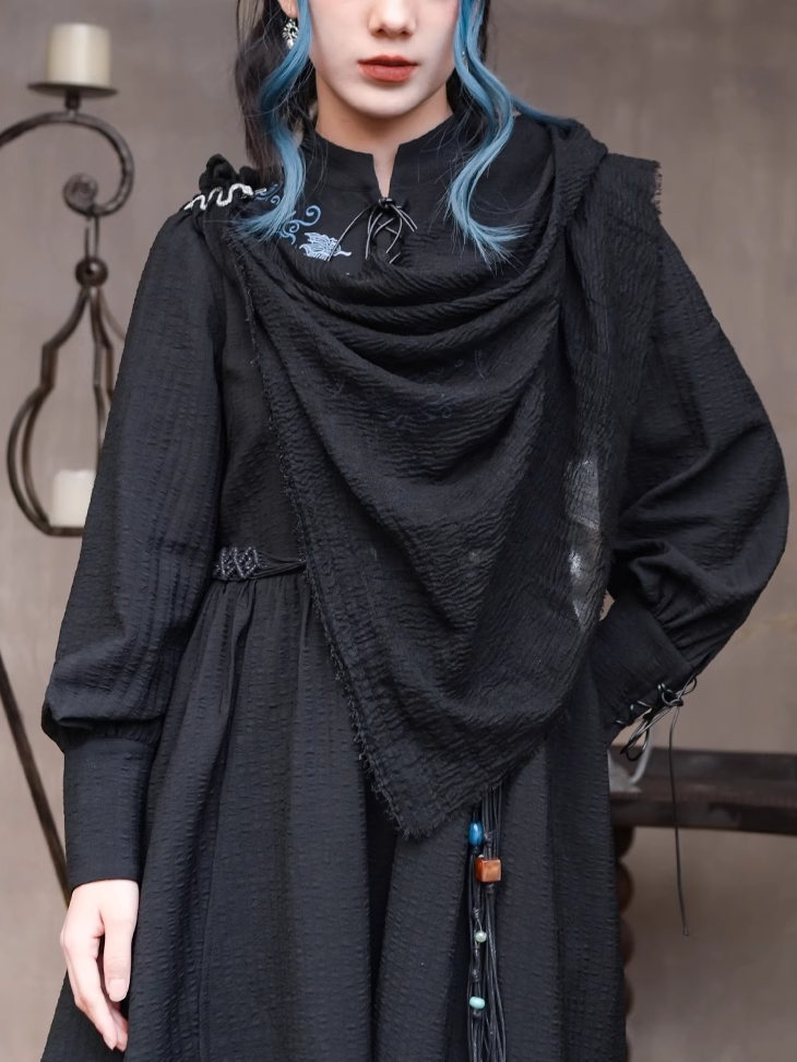 Black Wasteland Punk Raw Hem Vintage Scarf