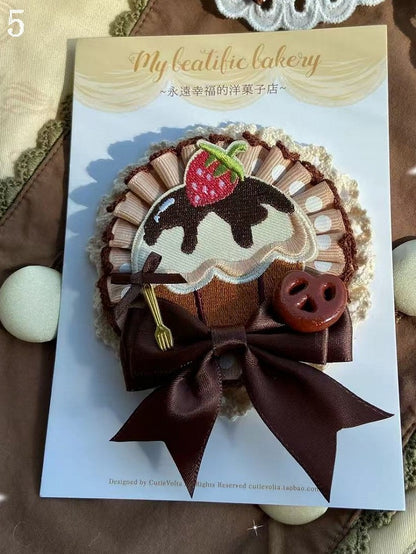 5 Options Bowknot Decorated Ruffled Cookie/Cake Brooch/Hairclip